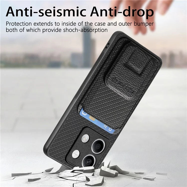 C1-11 for Xiaomi Redmi Note 13 5G Case Carbon Fiber Texture Leather Coated TPU Card Slot Phone Cover