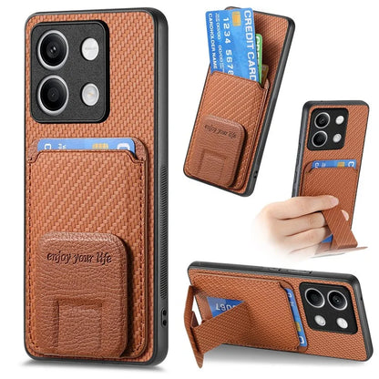 C1-11 for Xiaomi Redmi Note 13 5G Case Carbon Fiber Texture Leather Coated TPU Card Slot Phone Cover