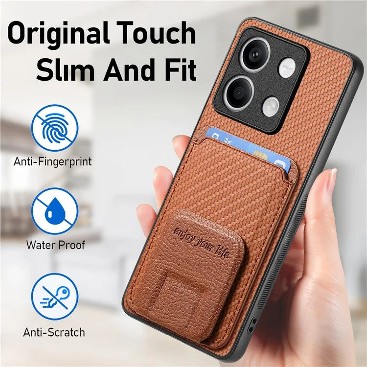 C1-11 for Xiaomi Redmi Note 13 5G Case Carbon Fiber Texture Leather Coated TPU Card Slot Phone Cover