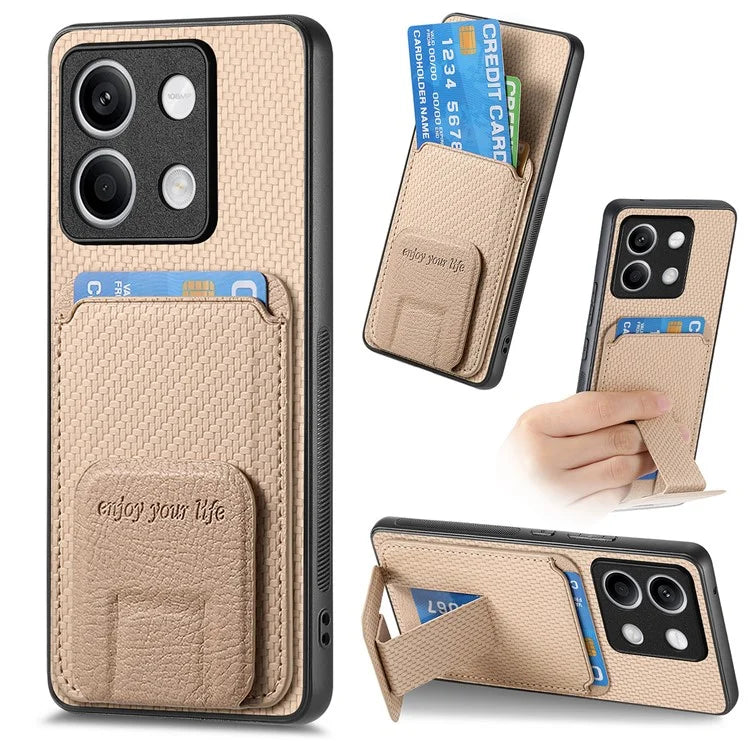 C1-11 for Xiaomi Redmi Note 13 5G Case Carbon Fiber Texture Leather Coated TPU Card Slot Phone Cover