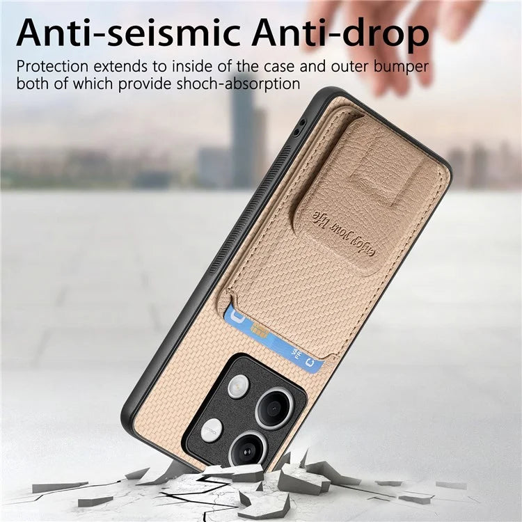 C1-11 for Xiaomi Redmi Note 13 5G Case Carbon Fiber Texture Leather Coated TPU Card Slot Phone Cover