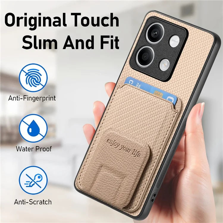 C1-11 for Xiaomi Redmi Note 13 5G Case Carbon Fiber Texture Leather Coated TPU Card Slot Phone Cover