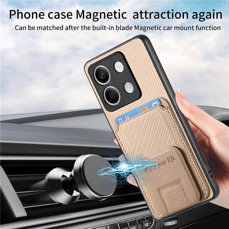 C1-11 for Xiaomi Redmi Note 13 5G Case Carbon Fiber Texture Leather Coated TPU Card Slot Phone Cover