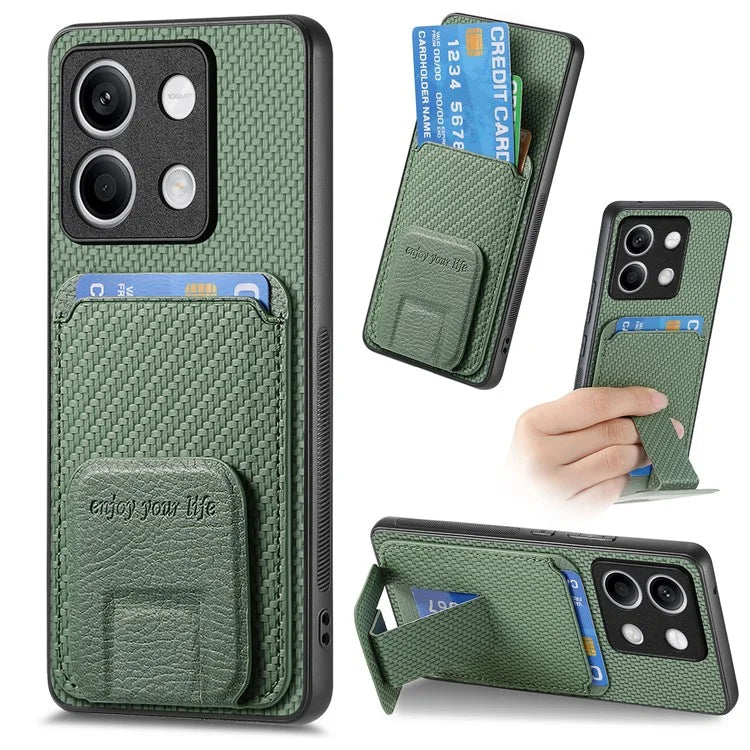 C1-11 for Xiaomi Redmi Note 13 5G Case Carbon Fiber Texture Leather Coated TPU Card Slot Phone Cover