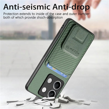C1-11 for Xiaomi Redmi Note 13 5G Case Carbon Fiber Texture Leather Coated TPU Card Slot Phone Cover