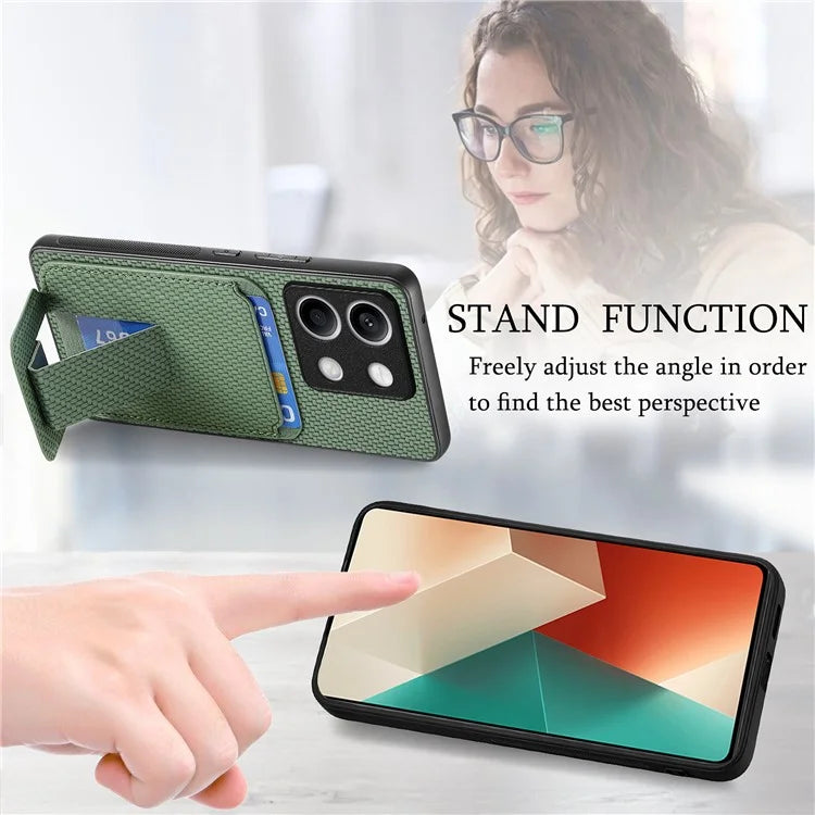 C1-11 for Xiaomi Redmi Note 13 5G Case Carbon Fiber Texture Leather Coated TPU Card Slot Phone Cover