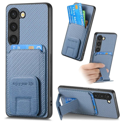C1-11 for Samsung Galaxy S23 Case Bump Proof Leather Coated TPU Phone Shell with Folding Kickstand
