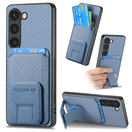 C1-11 for Samsung Galaxy S23 Case Bump Proof Leather Coated TPU Phone Shell with Folding Kickstand