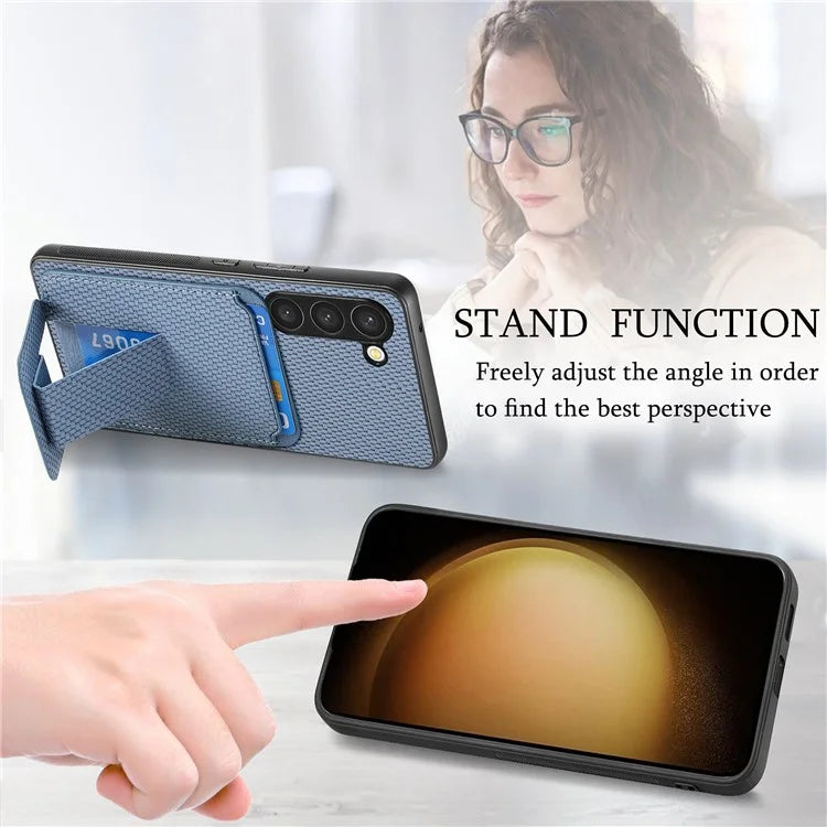 C1-11 for Samsung Galaxy S23 Case Bump Proof Leather Coated TPU Phone Shell with Folding Kickstand