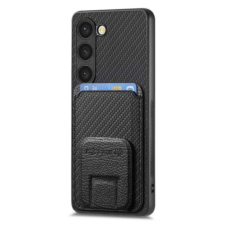 C1-11 for Samsung Galaxy S23 Case Bump Proof Leather Coated TPU Phone Shell with Folding Kickstand