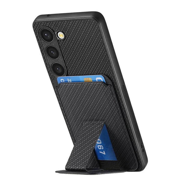 C1-11 for Samsung Galaxy S23 Case Bump Proof Leather Coated TPU Phone Shell with Folding Kickstand