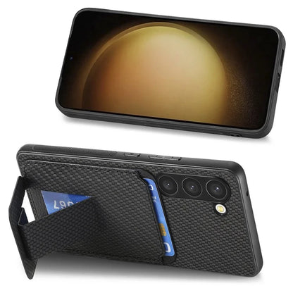 C1-11 for Samsung Galaxy S23 Case Bump Proof Leather Coated TPU Phone Shell with Folding Kickstand