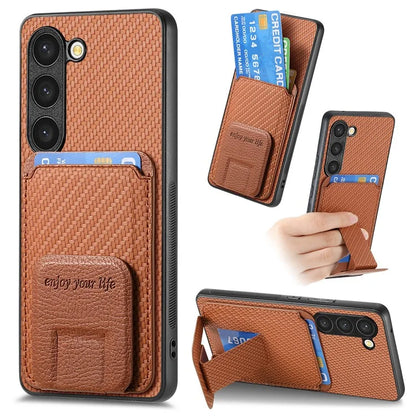 C1-11 for Samsung Galaxy S23 Case Bump Proof Leather Coated TPU Phone Shell with Folding Kickstand