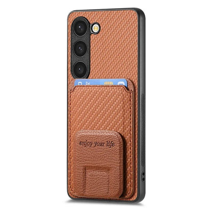 C1-11 for Samsung Galaxy S23 Case Bump Proof Leather Coated TPU Phone Shell with Folding Kickstand