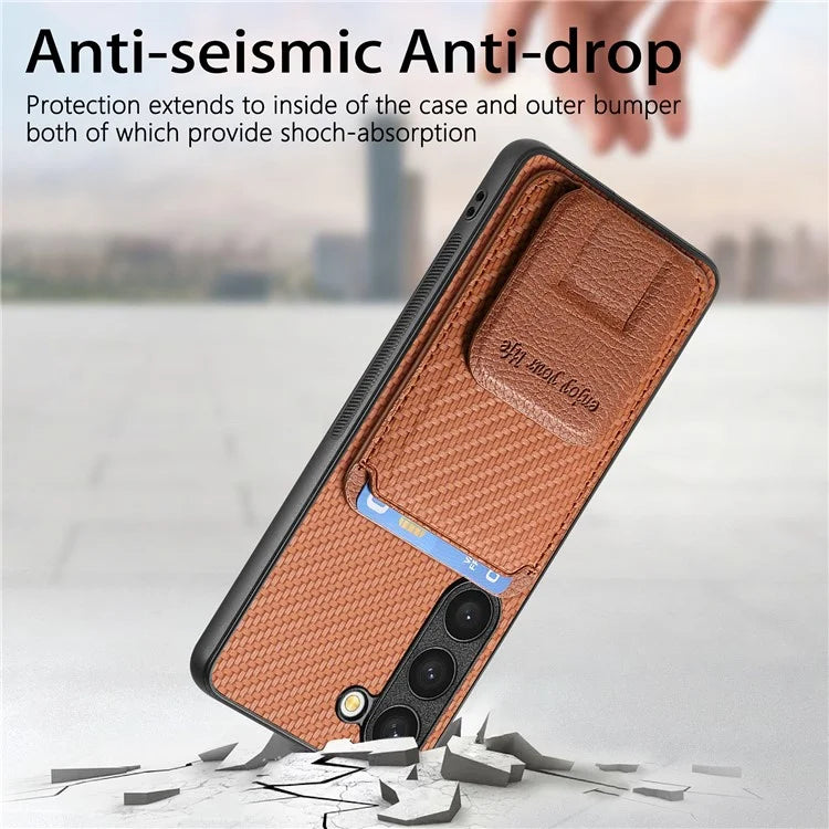 C1-11 for Samsung Galaxy S23 Case Bump Proof Leather Coated TPU Phone Shell with Folding Kickstand
