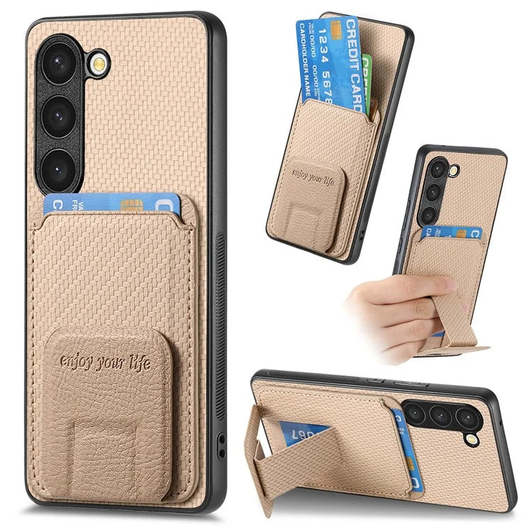 C1-11 for Samsung Galaxy S23 Case Bump Proof Leather Coated TPU Phone Shell with Folding Kickstand