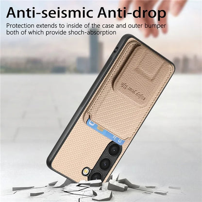 C1-11 for Samsung Galaxy S23 Case Bump Proof Leather Coated TPU Phone Shell with Folding Kickstand