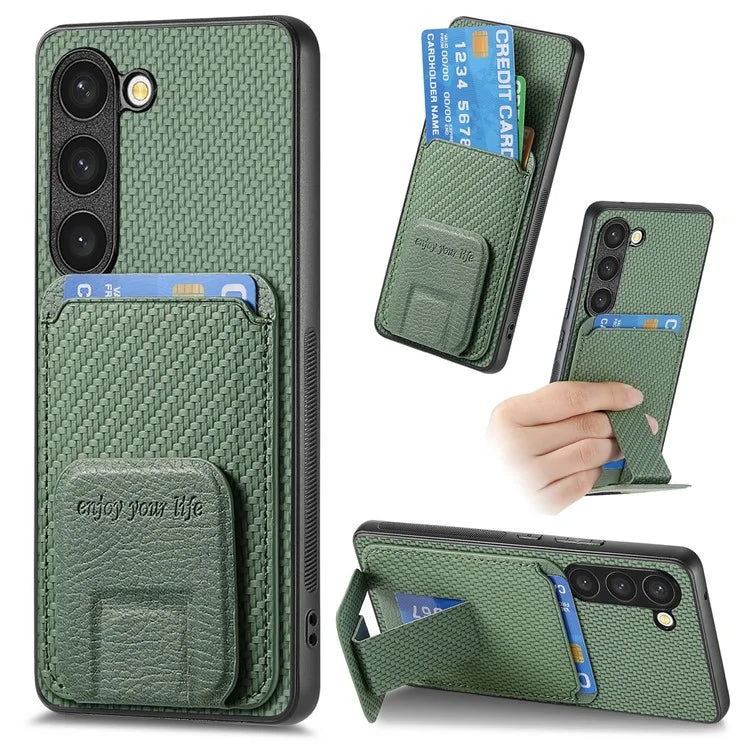 C1-11 for Samsung Galaxy S23 Case Bump Proof Leather Coated TPU Phone Shell with Folding Kickstand