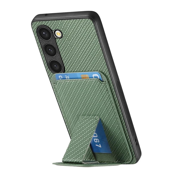 C1-11 for Samsung Galaxy S23 Case Bump Proof Leather Coated TPU Phone Shell with Folding Kickstand
