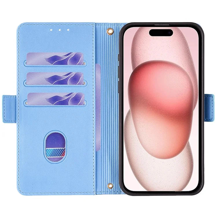 For iPhone 15 Case RFID Blocking Flip PU Leather Wallet Crossbody Phone Cover