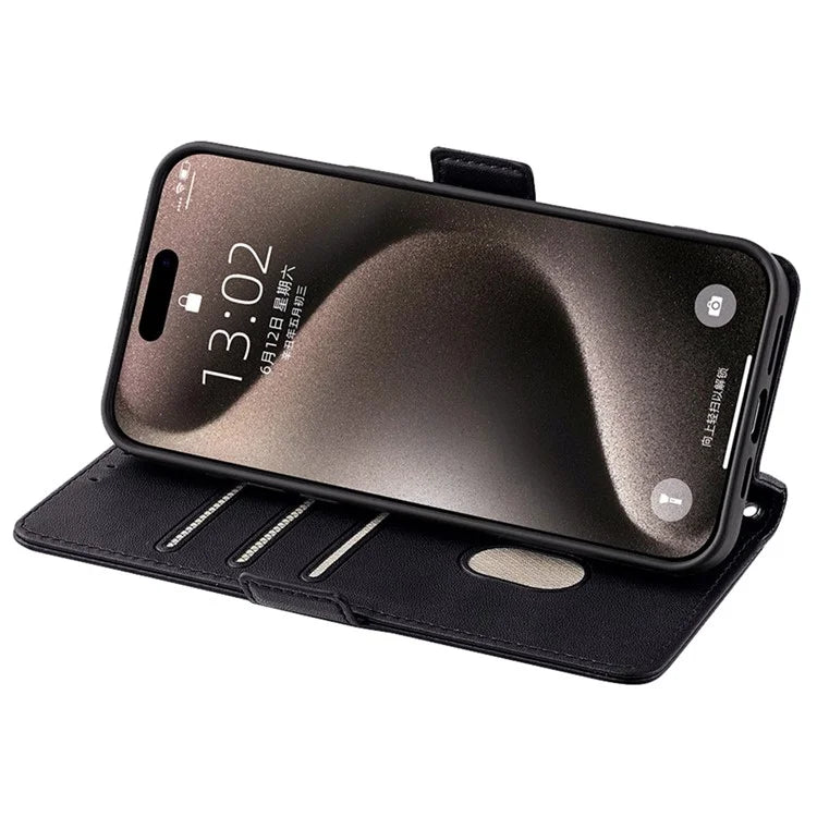 For iPhone 15 Pro Leather Case RFID Blocking Protective Wallet Phone Cover