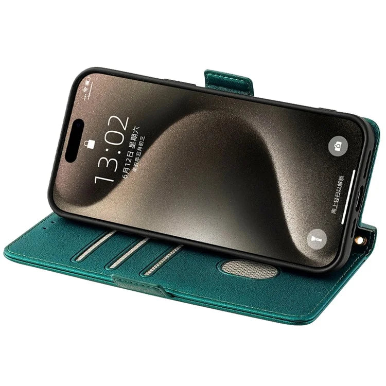 For iPhone 15 Pro Max Cell Phone Cases RFID Blocking PU Leather Flip Stand Cover