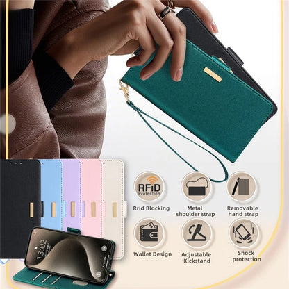 For iPhone 15 Pro Max Cell Phone Cases RFID Blocking PU Leather Flip Stand Cover