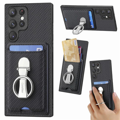 C1-9 for Samsung Galaxy S23 Ultra Case Leather+TPU+PC Phone Cover with Card Slots Folding Kickstand