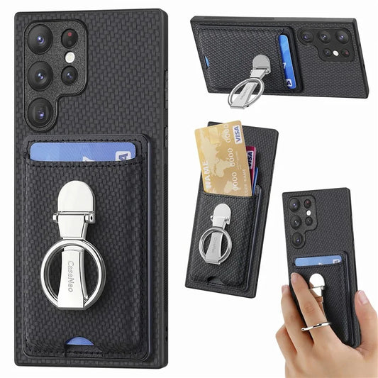 C1-9 for Samsung Galaxy S23 Ultra Case Leather+TPU+PC Phone Cover with Card Slots Folding Kickstand