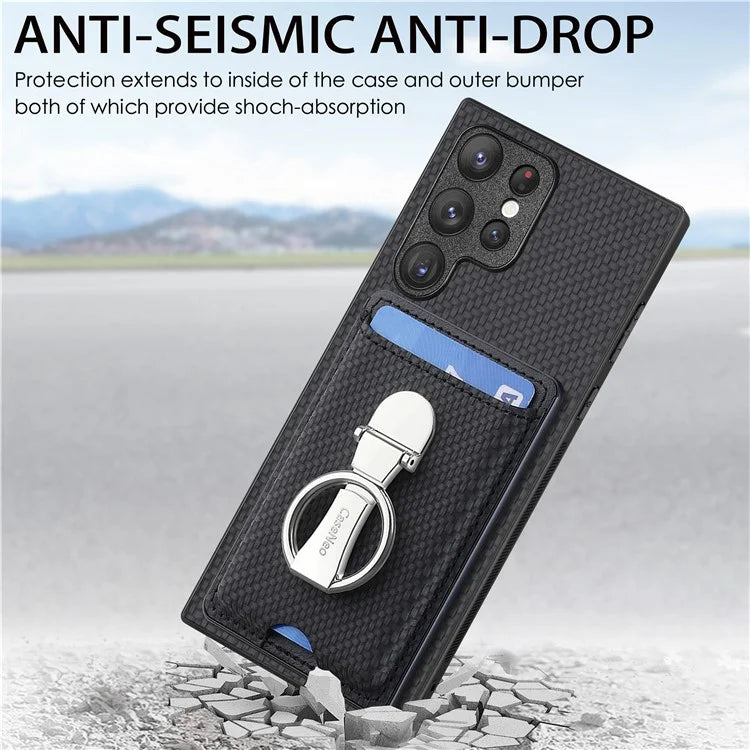 C1-9 for Samsung Galaxy S23 Ultra Case Leather+TPU+PC Phone Cover with Card Slots Folding Kickstand