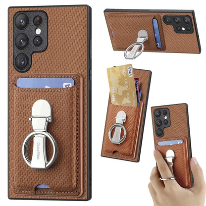 C1-9 for Samsung Galaxy S23 Ultra Case Leather+TPU+PC Phone Cover with Card Slots Folding Kickstand