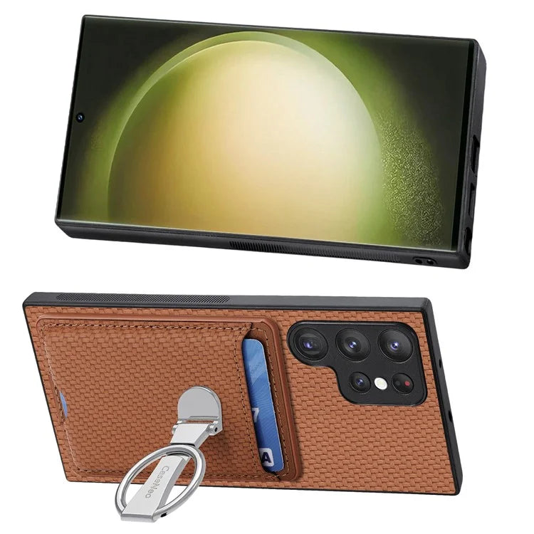C1-9 for Samsung Galaxy S23 Ultra Case Leather+TPU+PC Phone Cover with Card Slots Folding Kickstand