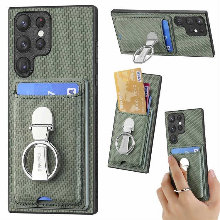 C1-9 for Samsung Galaxy S23 Ultra Case Leather+TPU+PC Phone Cover with Card Slots Folding Kickstand