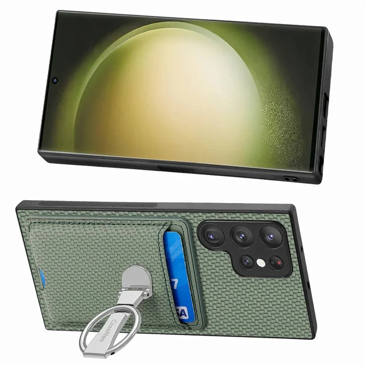 C1-9 for Samsung Galaxy S23 Ultra Case Leather+TPU+PC Phone Cover with Card Slots Folding Kickstand