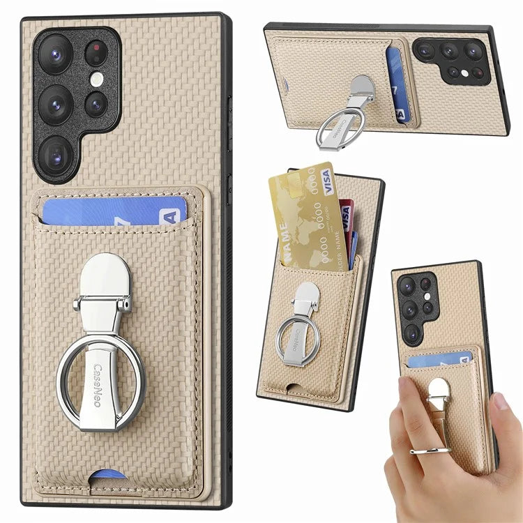 C1-9 for Samsung Galaxy S23 Ultra Case Leather+TPU+PC Phone Cover with Card Slots Folding Kickstand