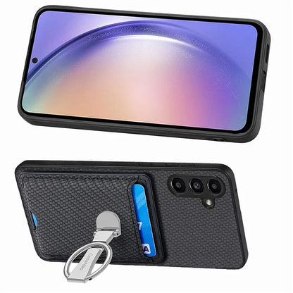 C1-9 for Samsung Galaxy A55 5G Case with Ring Kickstand Carbon FiberTexture Leather Back Cover