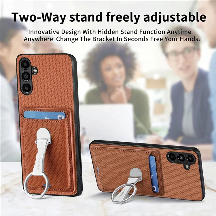 C1-9 for Samsung Galaxy A55 5G Case with Ring Kickstand Carbon FiberTexture Leather Back Cover