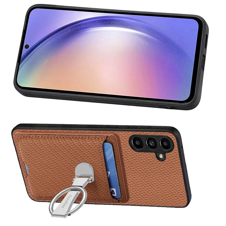 C1-9 for Samsung Galaxy A54 5G Kickstand Case Leather+TPU+PC Carbon Fiber Texture Phone Cover