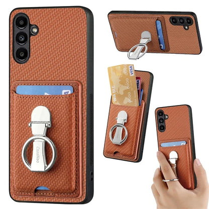 C1-9 for Samsung Galaxy A34 5G Case Leather Coated TPU+PC Kickstand Phone Cover Carbon Fiber Texture
