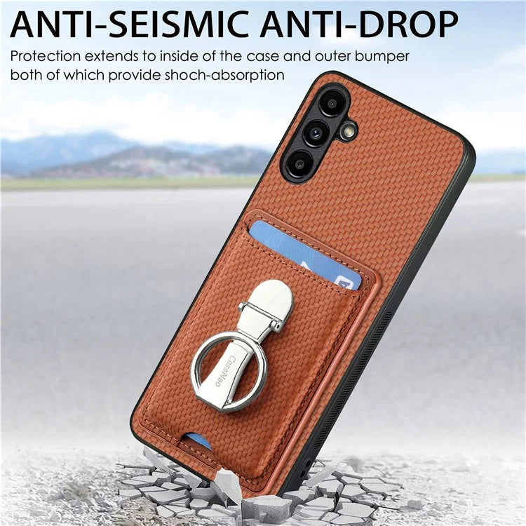 C1-9 for Samsung Galaxy A34 5G Case Leather Coated TPU+PC Kickstand Phone Cover Carbon Fiber Texture
