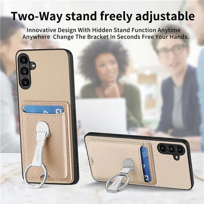 C1-9 for Samsung Galaxy A34 5G Case Leather Coated TPU+PC Kickstand Phone Cover Carbon Fiber Texture