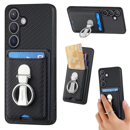 C1-9 for Samsung Galaxy S24 Case Carbon FiberTexture Leather Protective Shell with Ring Kickstand