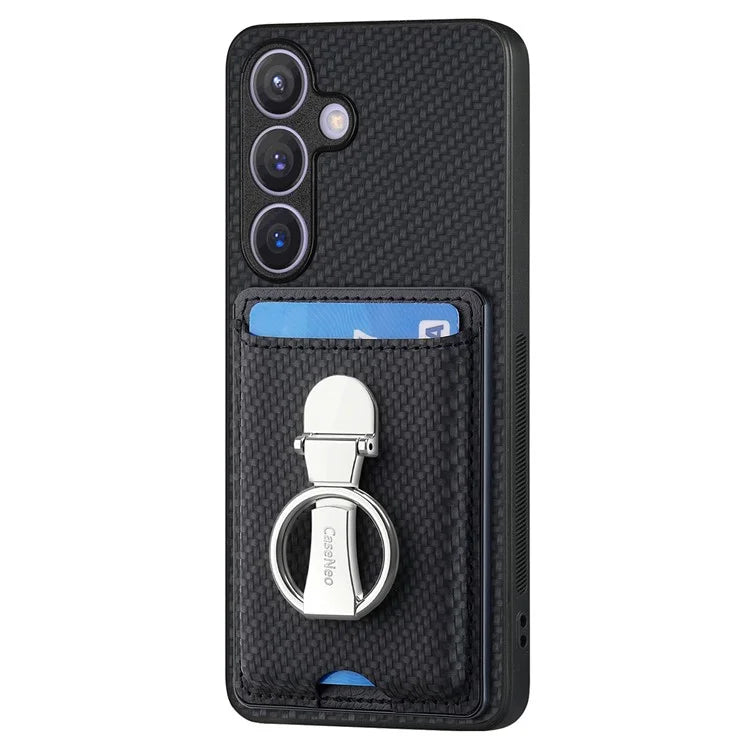 C1-9 for Samsung Galaxy S24 Case Carbon FiberTexture Leather Protective Shell with Ring Kickstand
