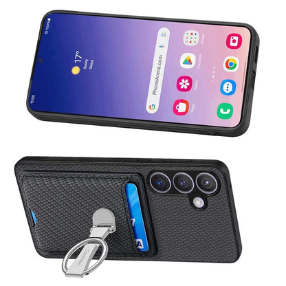 C1-9 for Samsung Galaxy S24 Case Carbon FiberTexture Leather Protective Shell with Ring Kickstand