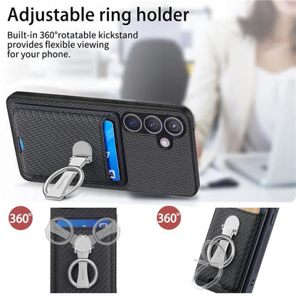 C1-9 for Samsung Galaxy S24 Case Carbon FiberTexture Leather Protective Shell with Ring Kickstand