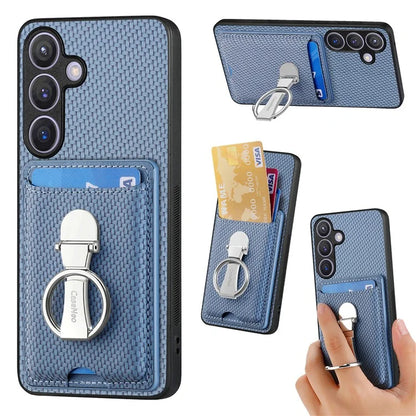 C1-9 for Samsung Galaxy S24 Case Carbon FiberTexture Leather Protective Shell with Ring Kickstand
