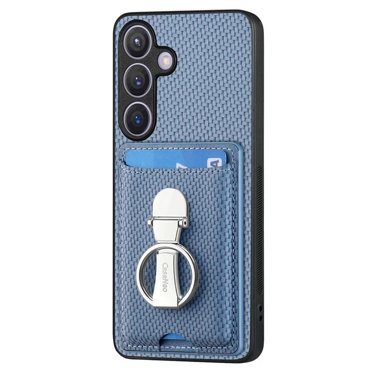 C1-9 for Samsung Galaxy S24 Case Carbon FiberTexture Leather Protective Shell with Ring Kickstand