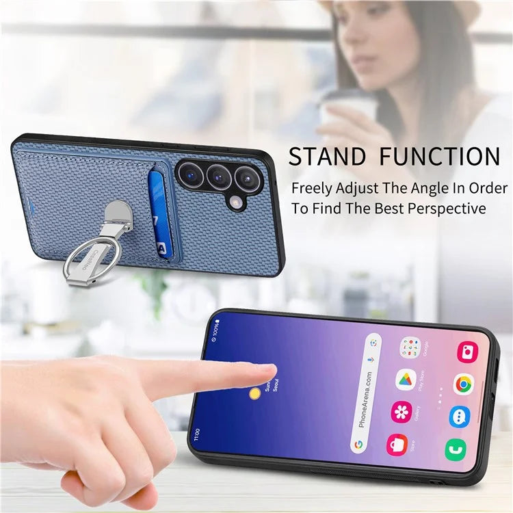 C1-9 for Samsung Galaxy S24 Case Carbon FiberTexture Leather Protective Shell with Ring Kickstand
