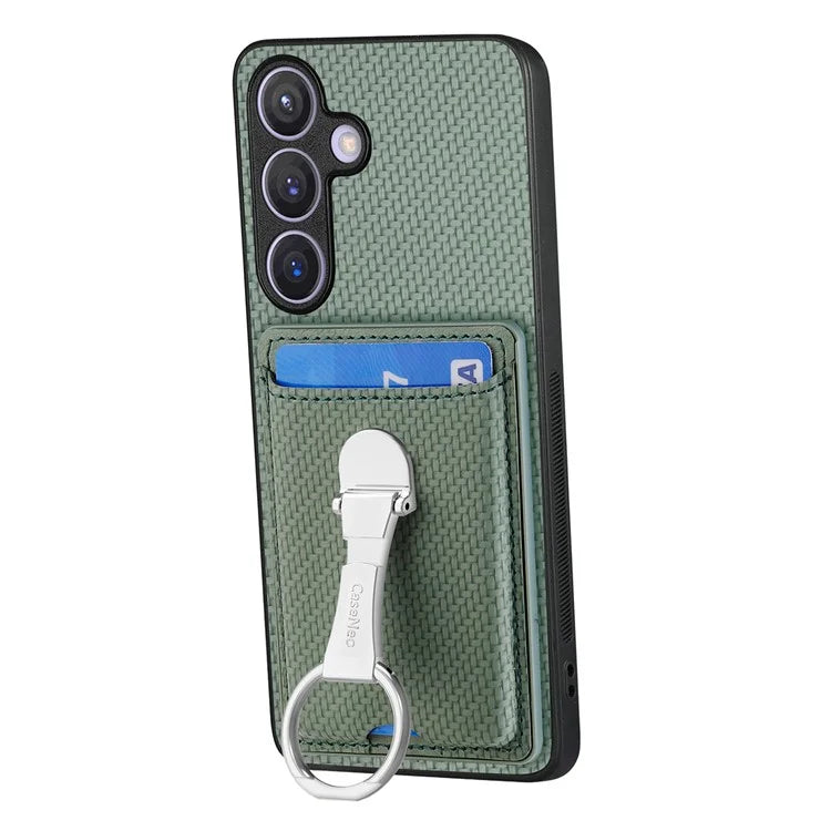 C1-9 for Samsung Galaxy S24 Case Carbon FiberTexture Leather Protective Shell with Ring Kickstand