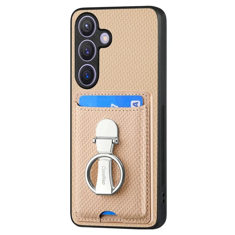 C1-9 for Samsung Galaxy S24 Case Carbon FiberTexture Leather Protective Shell with Ring Kickstand